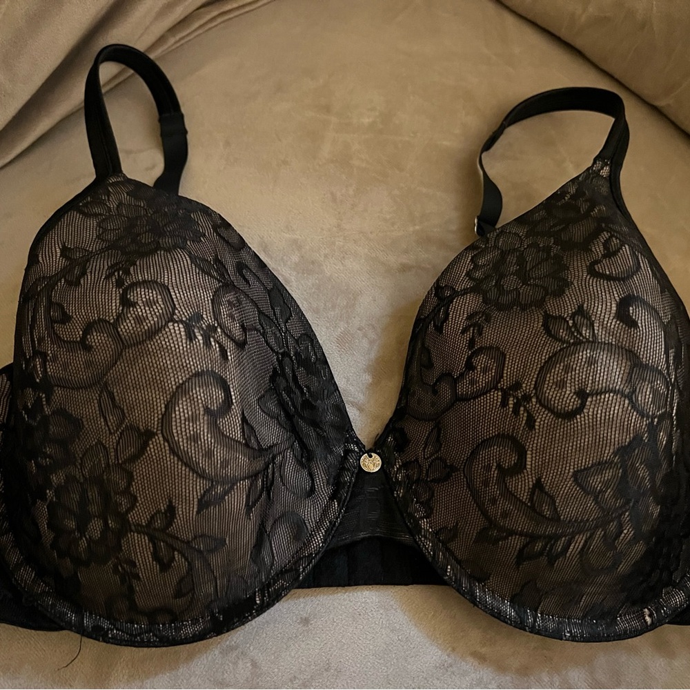Natori Black Lace Contour Bra Floral Sheer - 38DD - 2/16